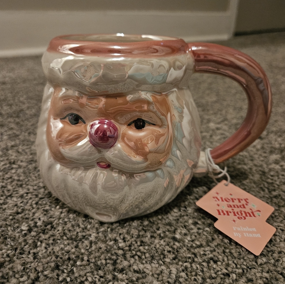 Iridescent Vintage Santa Claus Ceramic Mug Gorgeous Christmas